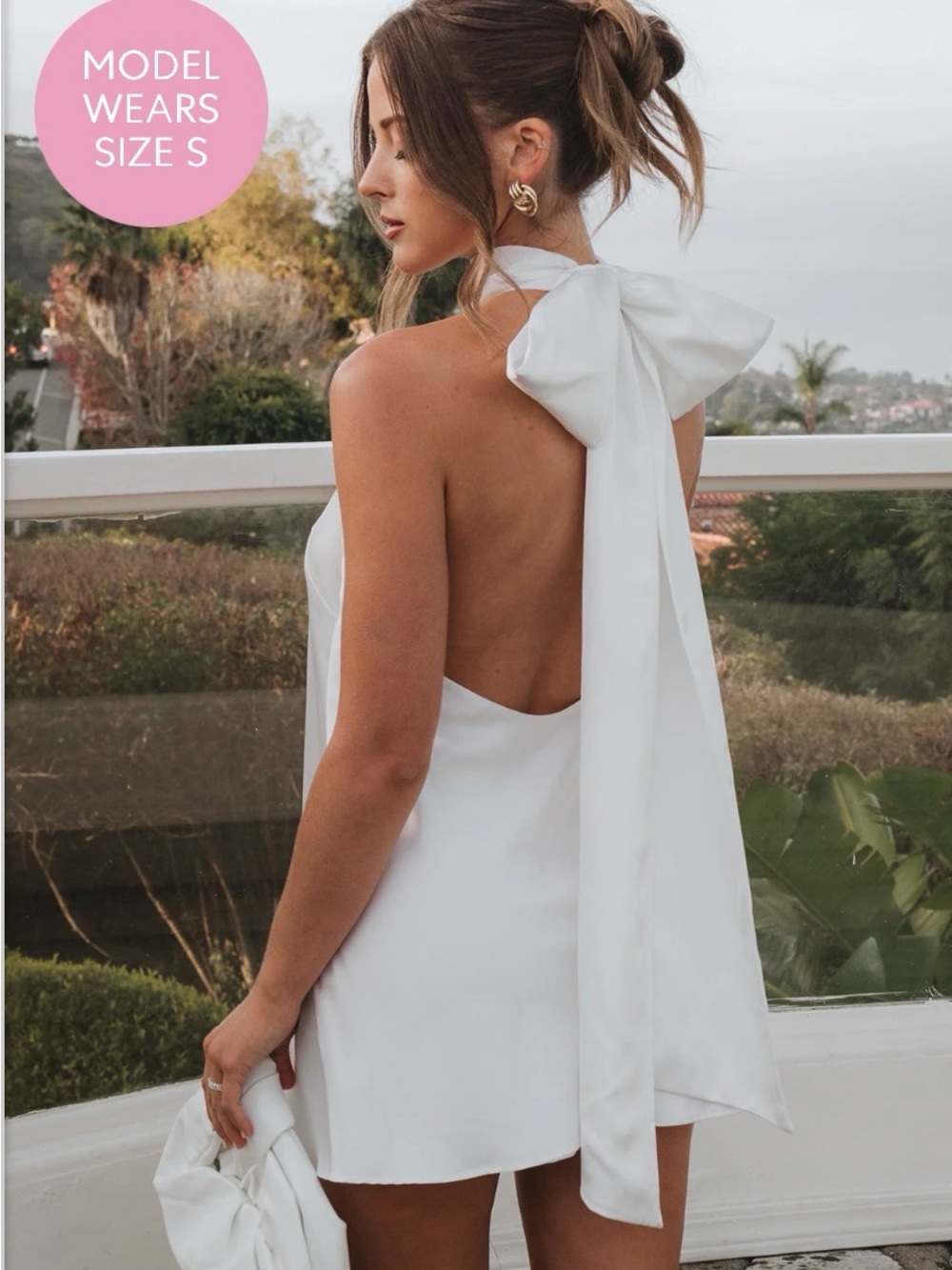 Show Me Your MuMu White Halter Bow-Back Mini Dress